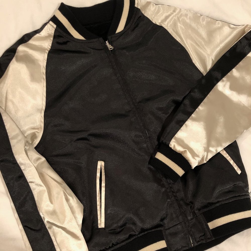Black/Gold Satin/Velvet Reversible Bomber Jacket